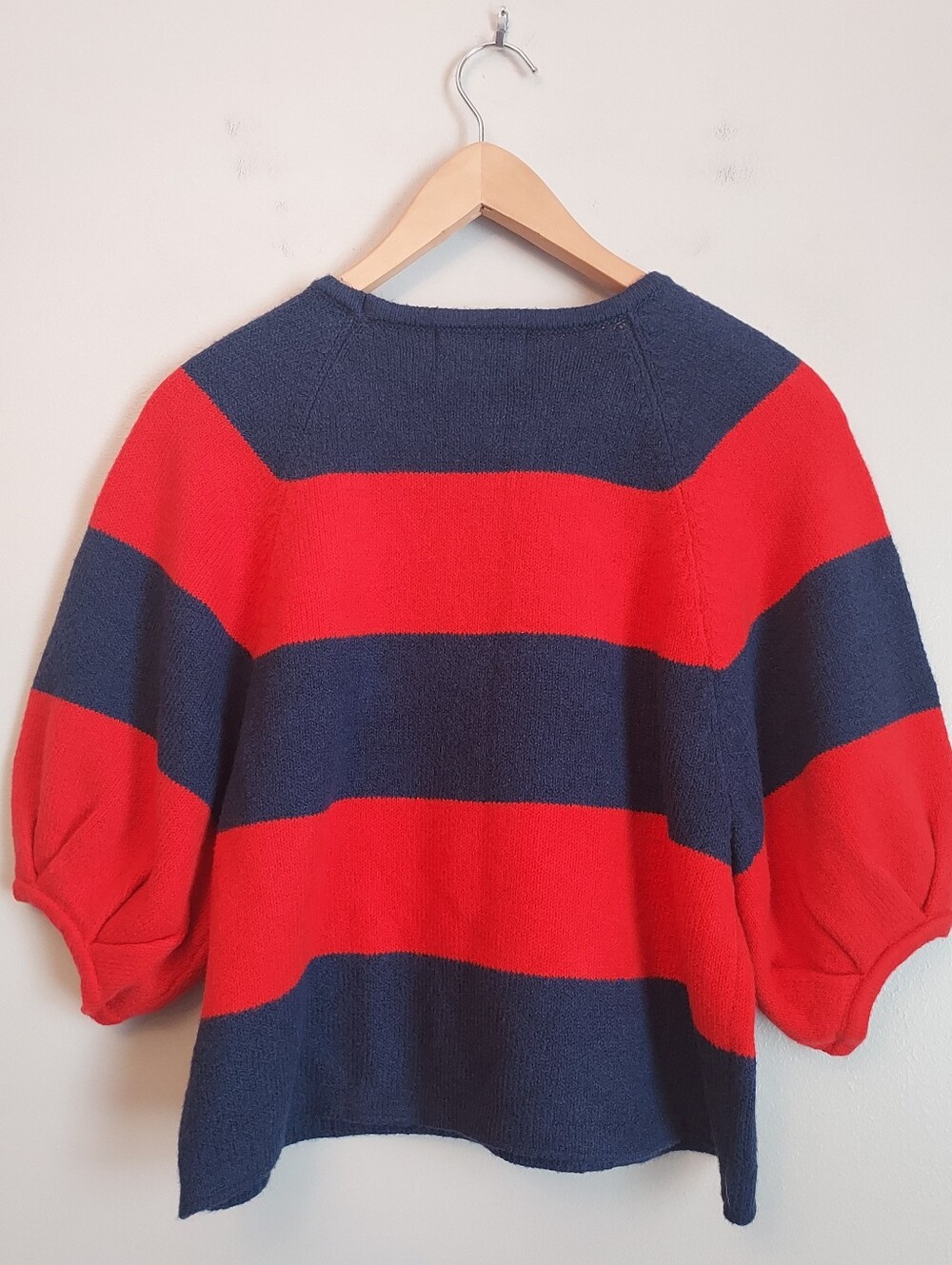 Old Navy Rugby Stripe Sweater Short Puff Sleeve Navy Blue Red Medium NEW NWT - Picture 10 of 15